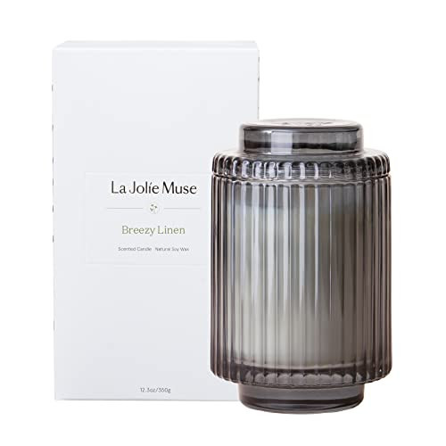 LA JOLIE MUSE Linen Scented Candle, Candles for Home Scented, Luxury Jar Candles Gifts for Women & Men, 80 Hours Long Burning, 12.3oz | Amazon (US)