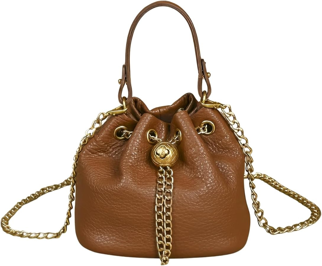 Women Full Grain Leather Bucket Bag Crossbody Shoulder Bag Adjustable Chain Strap Spacious Daily ... | Amazon (US)