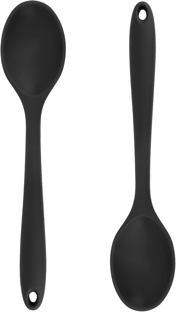 Cooking Spoon 2Pcs Black Large Serving Spoons 10.8'' Heat Resistant Silicone Spoon, Non-Stick Mix... | Amazon (US)
