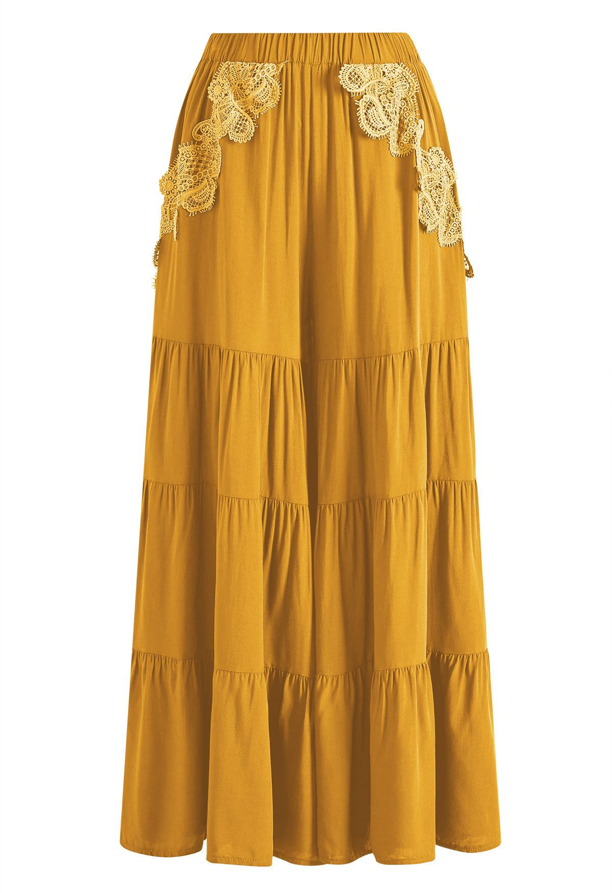 Sunny Days Lace Applique Wide-Leg Pants in Mustard for Resort Wear & Leisurely Evenings | Chicwish