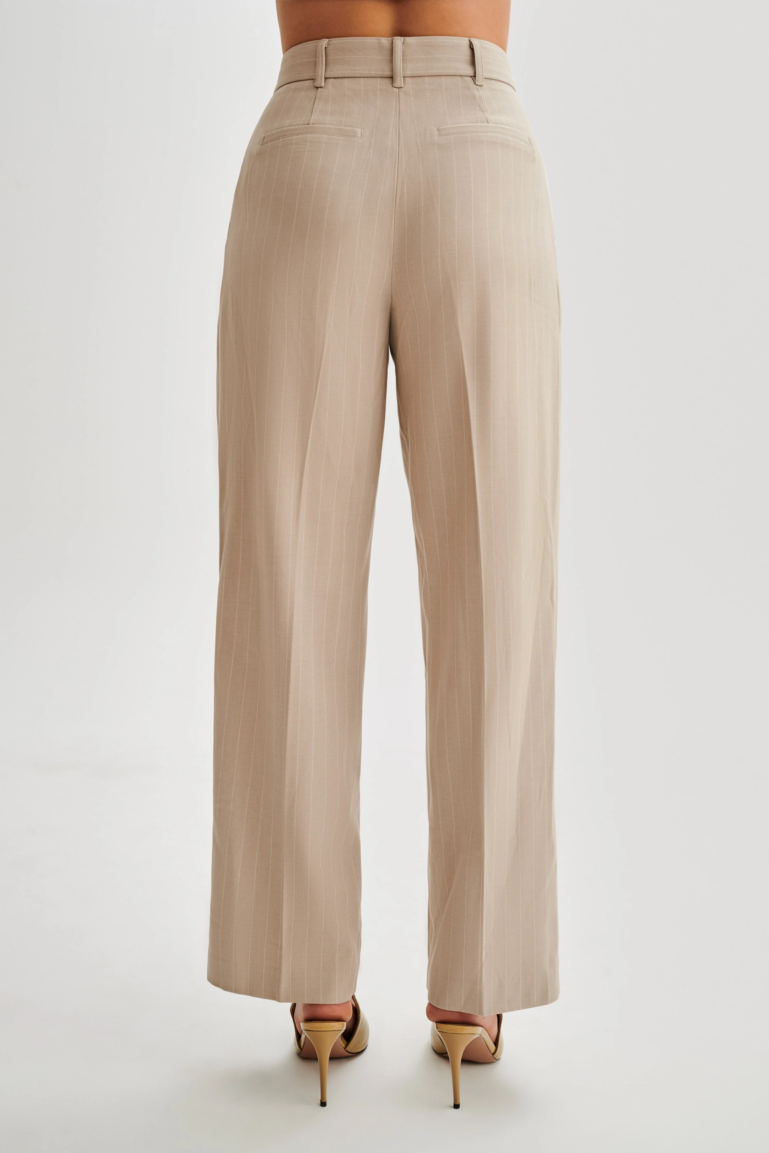 Amelie Suiting Straight Leg Pants - Taupe Pinstripe | MESHKI US