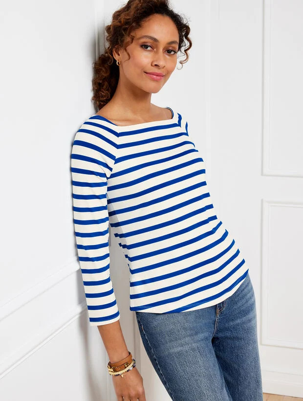 Talbots Effortless Jersey Stripe Square Neck Top | Talbots