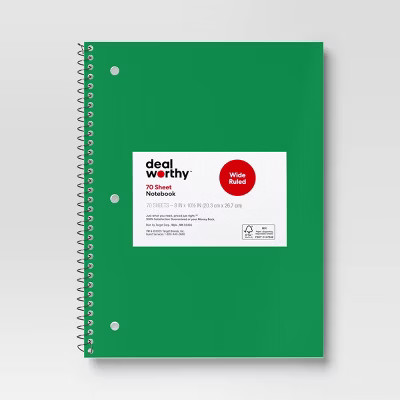 Subject Spiral Notebook Wide Ruled Green - Dealworthy™ | Target