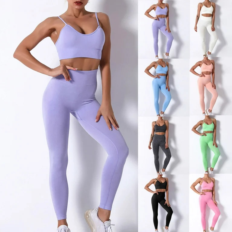 Women’s Yoga Outfits 2 piece Set Seamless Workout Tracksuits Sports Bra High Waist Legging Acti... | Walmart (US)