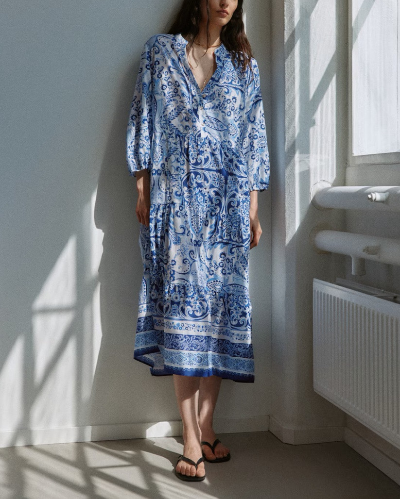 Blue and white patterned midi dress

#LTKSeasonal