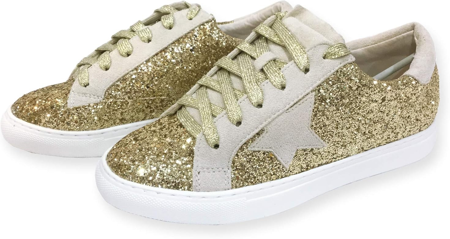 Women Classic Two Tone Star Lace up Fashion Sneakers-Half Size Small | Amazon (US)