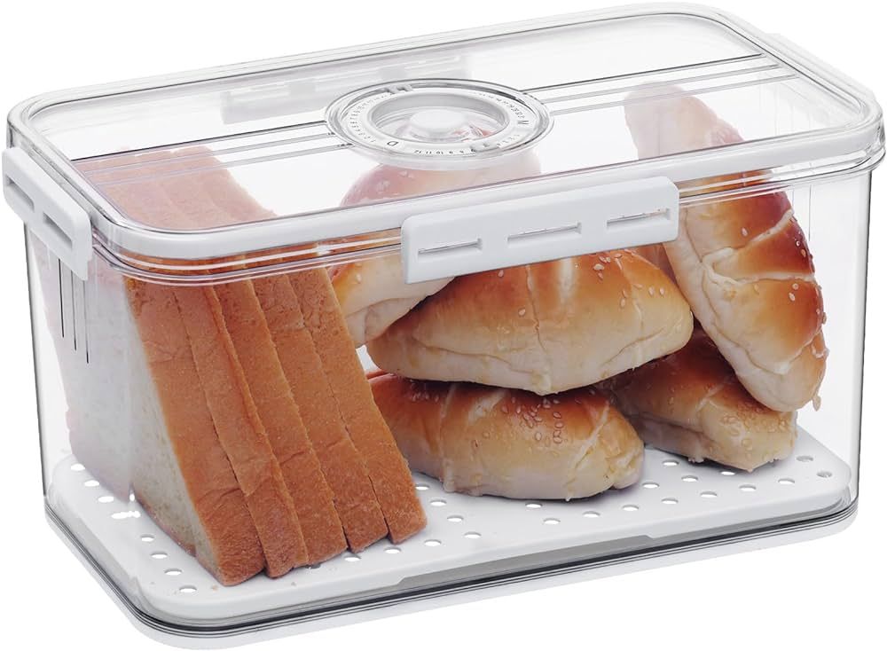 Bread Box Bread Boxes for Kitchen Counter Airtight, Time Recording Bread Storage Container with L... | Amazon (US)