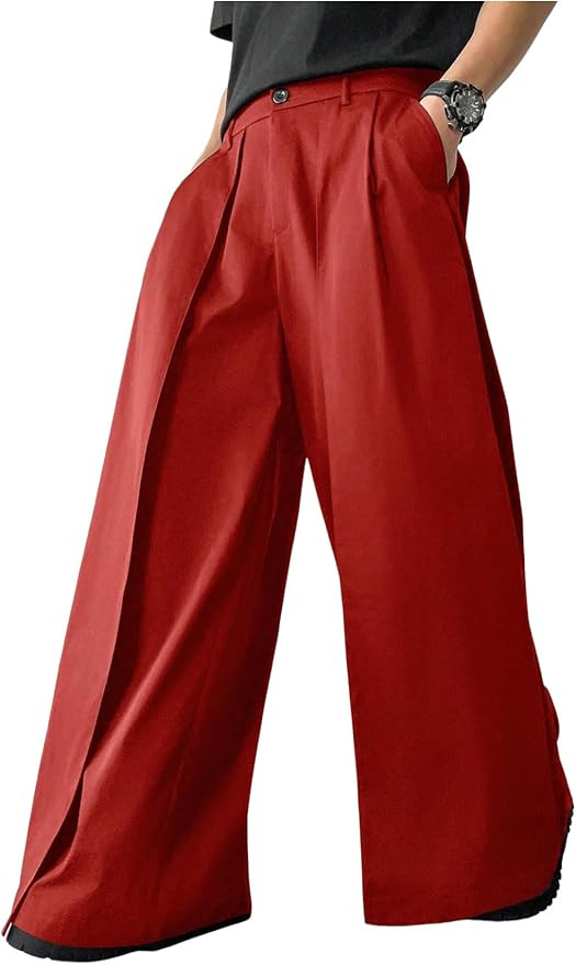 OYOANGLE Men's Baggy Wide Leg Pants Zipper Fly Pleated Trousers Business Casual Dress Pants with ... | Amazon (US)