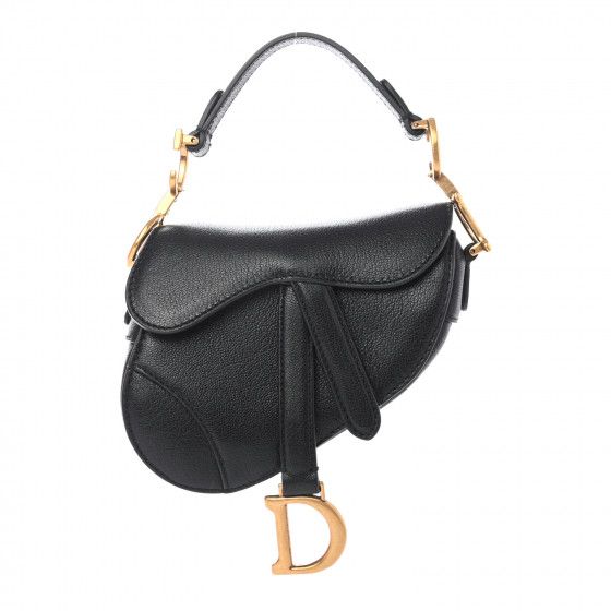 CHRISTIAN DIOR Goatskin Micro Saddle Bag Black | Fashionphile