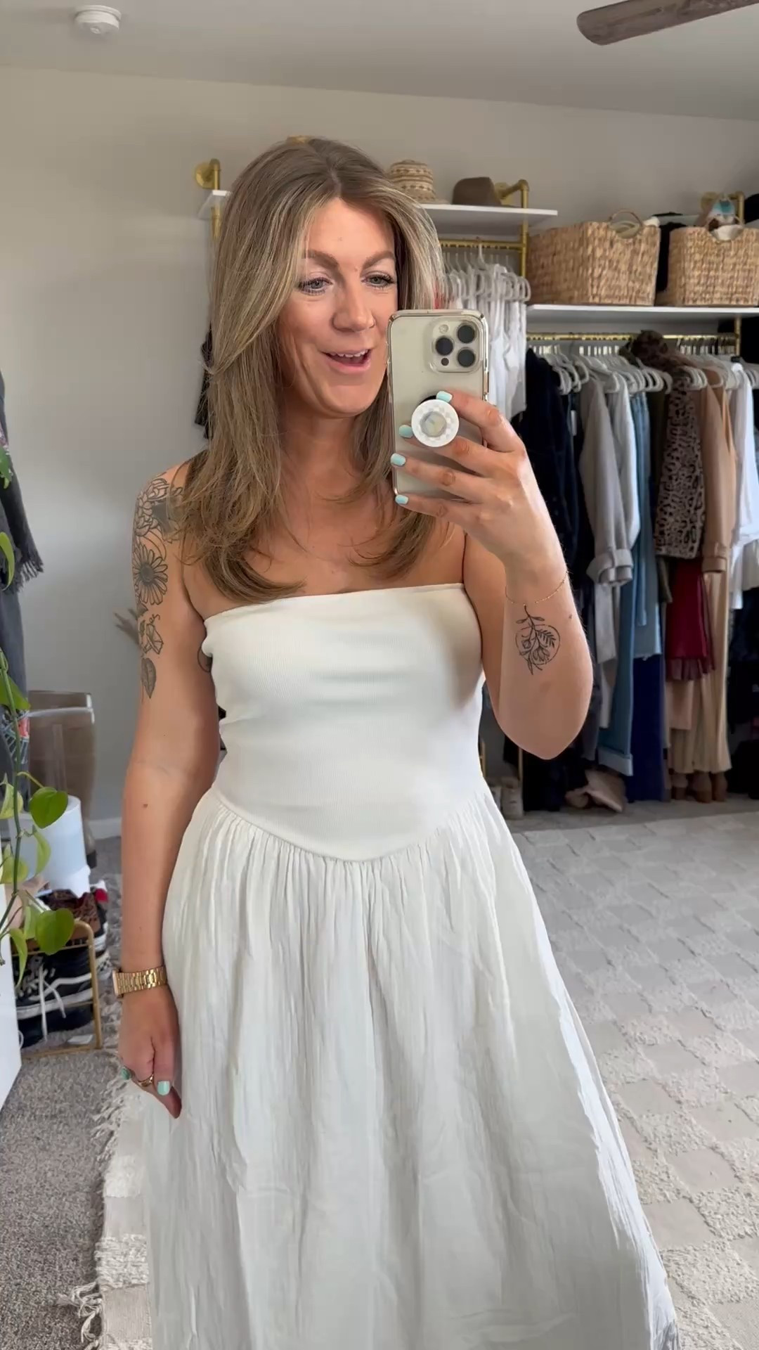 Spring/easter dress, could also be cute for a vacay! Wearing a medium tall and currently 20% off. Removable straps, built in shelf bra and pockets! 

#LTKOver40 #LTKMidsize #LTKSaleAlert