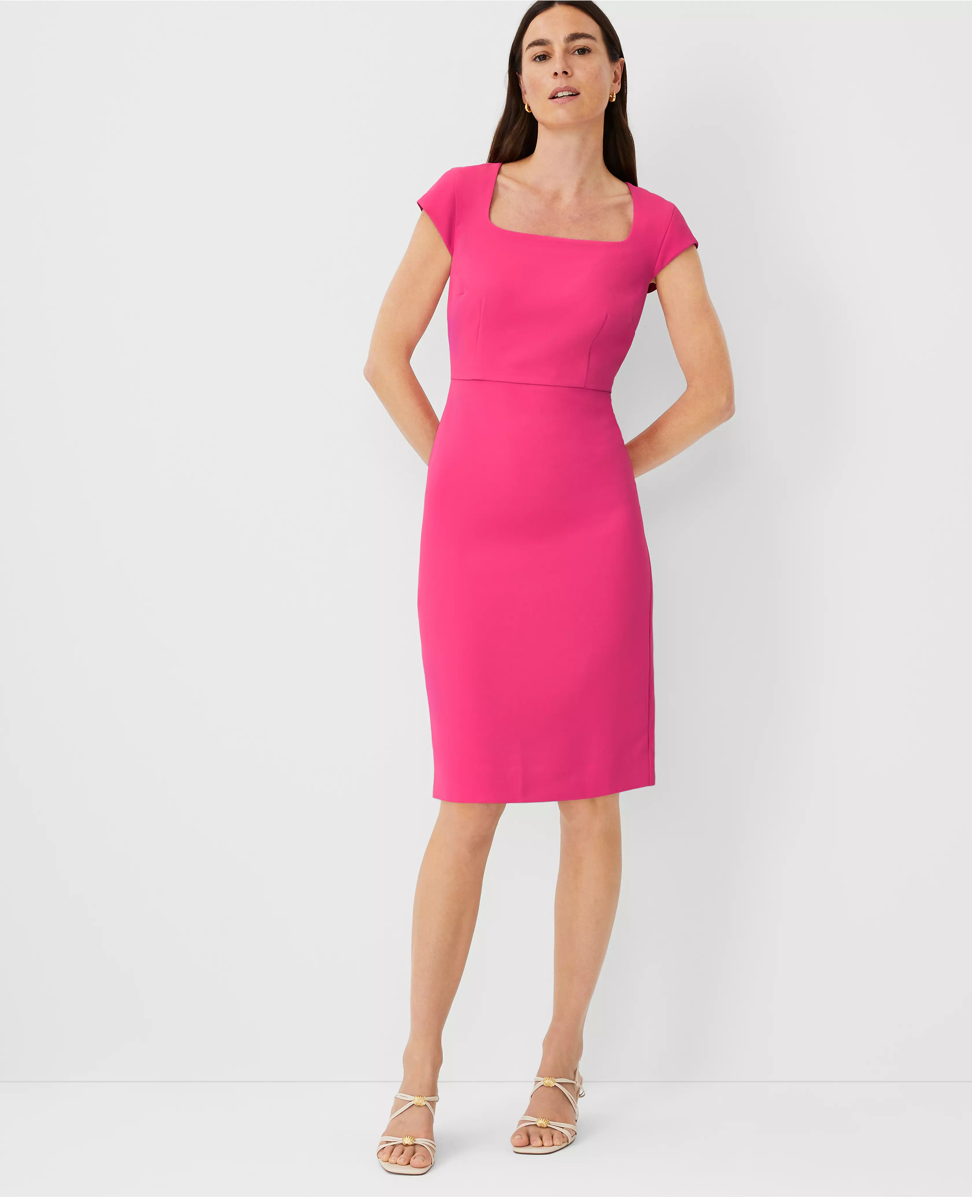 Square Neck Cap Sleeve Sheath Dress | Ann Taylor (US)