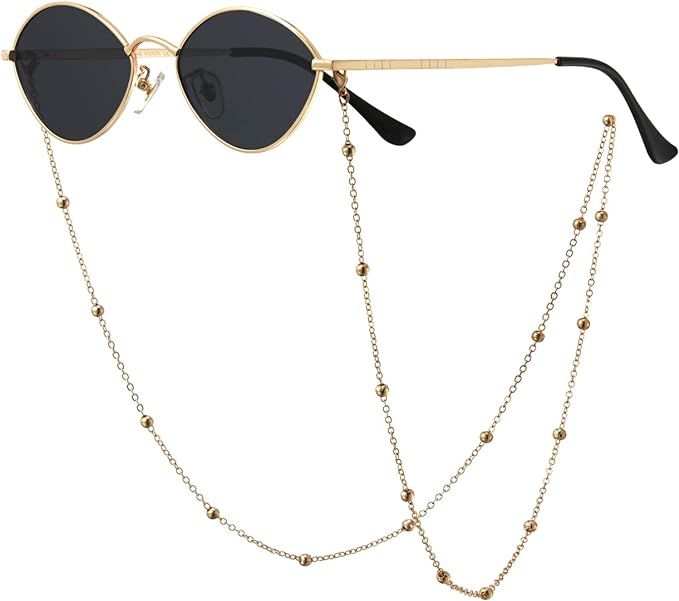 Veda Tinda Womens Oval Sunglasses with Chain Polarized 70s 90s Rave Sunglasse Retro Cool Fun Smal... | Amazon (US)