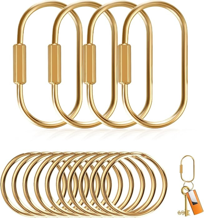Muitcdo Brass Key Rings Bulk, Gold Key Chain Organizer Holder for Men Women with Secure Screw Locking, Cute Purse Bag Charms for Handbags, Small Carabiner Clip for Dog Leash Pet Tags (4 Pack) | Amazon (US)