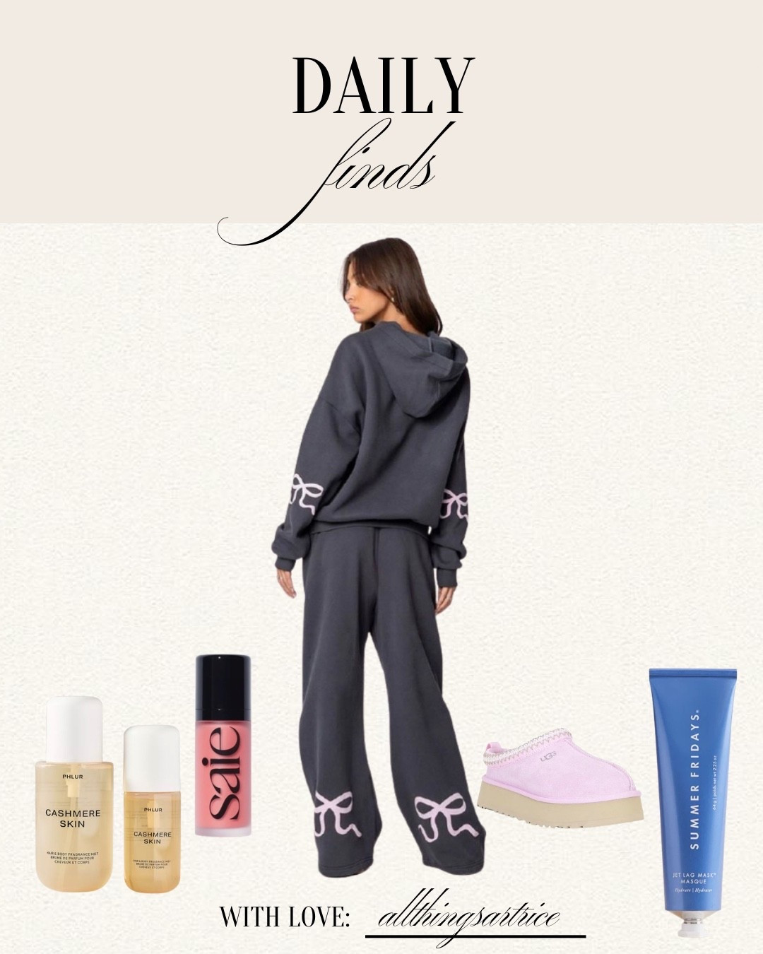 The perfect cozy outfit for running errands or relaxing around the house.



Loungewear | matching set | bows | Uggs | pink | perfume | Phlur | Saie | beauty | blush | Summer Fridays | daily finds | women | teens | tweens| ootd | allthingsartrice

#LTKootd #LTKBeauty #LTKPetite