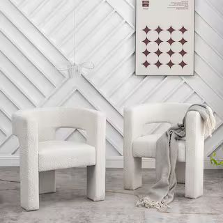 White 28 in. Wide Boucle Upholstered Square Armchair Set of 2 | The Home Depot
