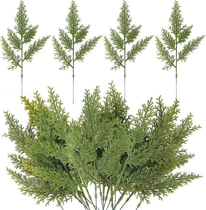 Watayo 20 PCS Artificial Faux Cedar Branches-12.5 Inch Artificial Green Cedar Sprigs-Faux Cedar P... | Amazon (US)