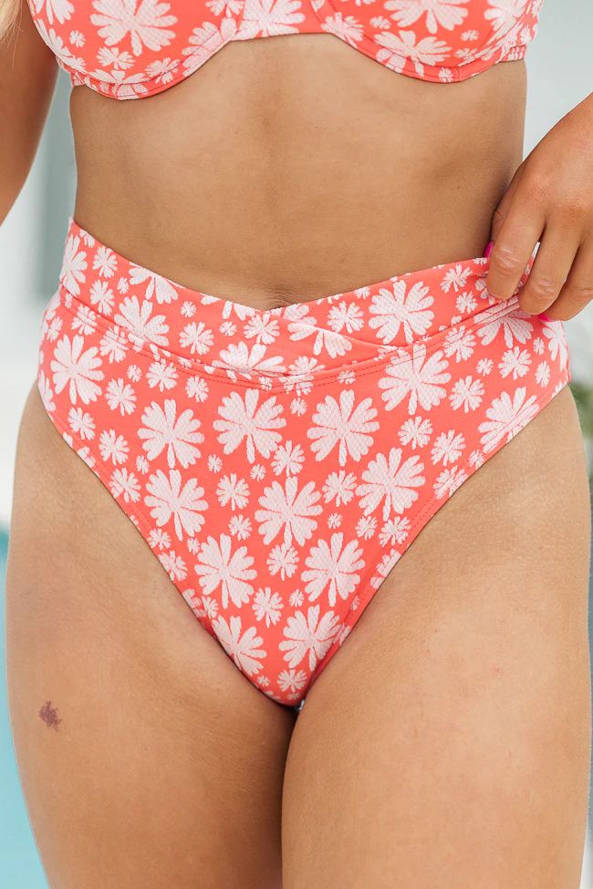 Splash Around Coral Floral Crossover Bikini Bottoms SALE | Pink Lily