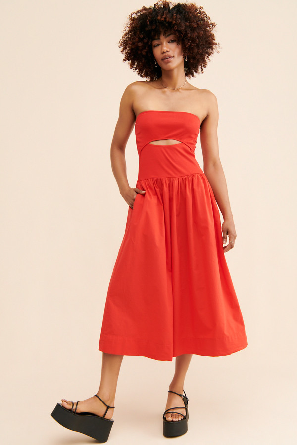 Poplin Strapless Midi Dress | Nuuly
