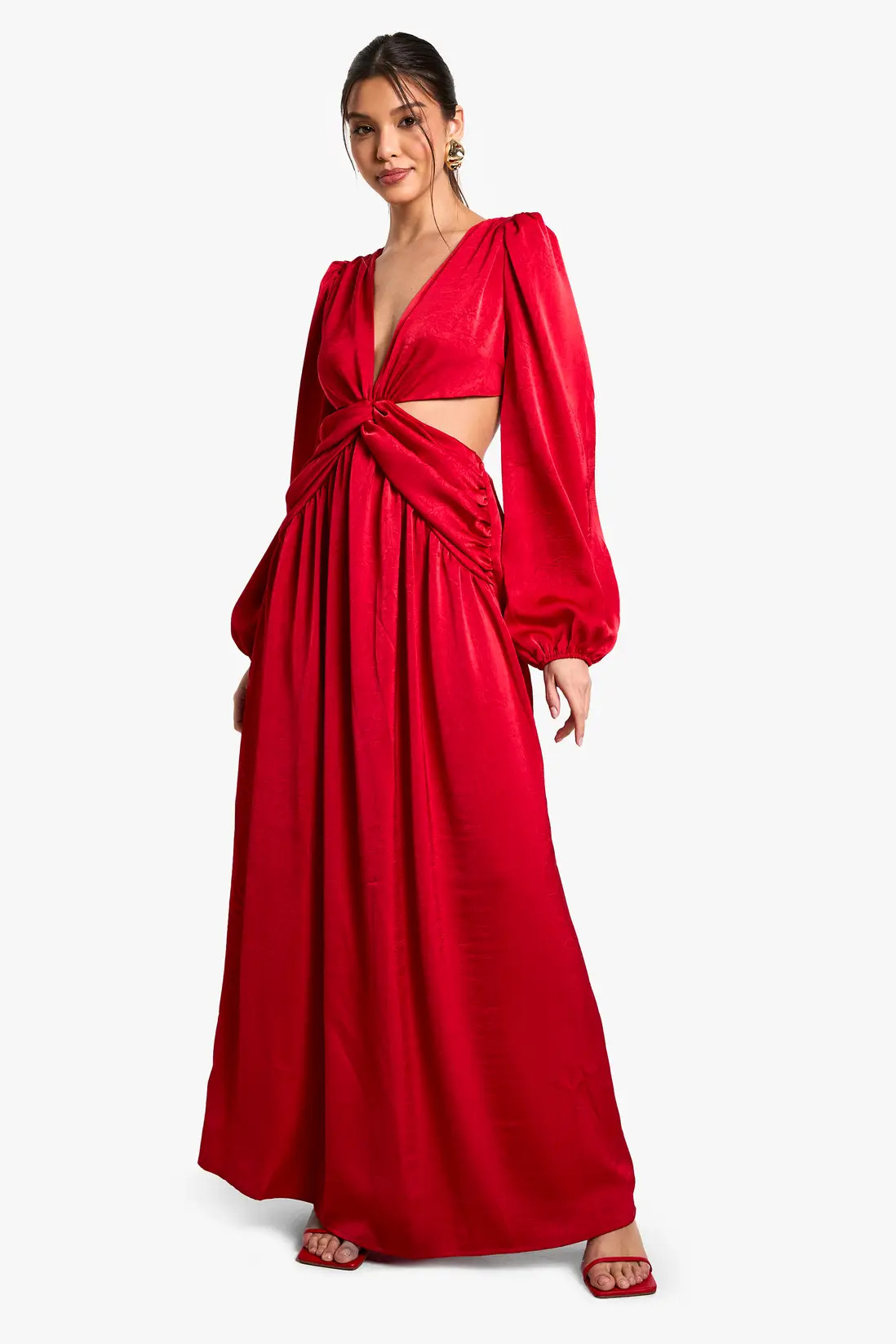 Textured Satin Cut Out Plunge Maxi Dress | boohoo (US & Canada)