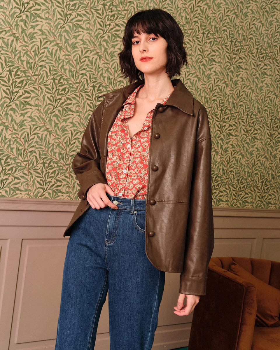 The Faux Leather Jacket & Reviews - Brown - Outerwear | RIHOAS | rihoas.com