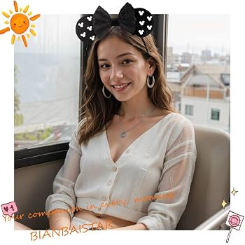 Elegant Black Velvet Mouse Ears Headband with Charming Bow and White Details – Perfect for Part... | Amazon (US)