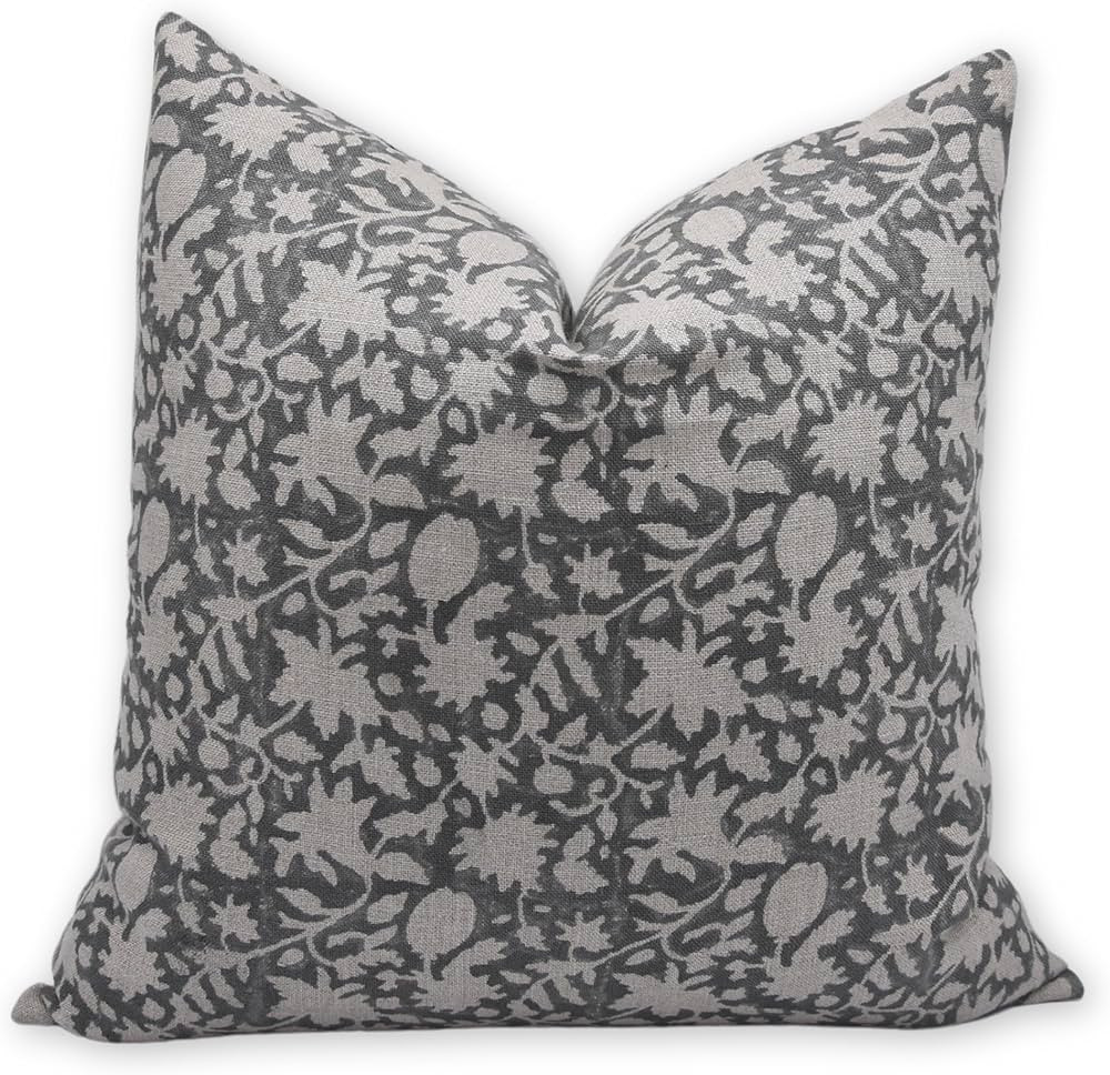 Fabritual Block Print Thick Linen 18x18 Throw Pillow Covers, Decorative Handmade Vintage Pillow C... | Amazon (US)