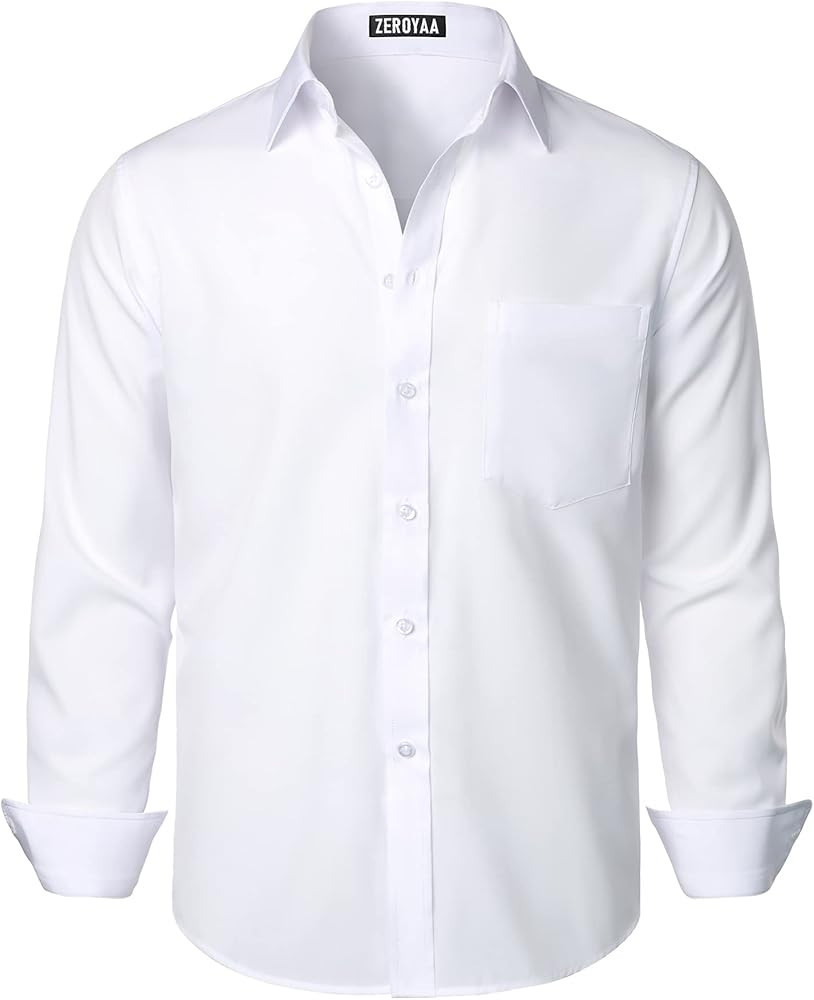 ZEROYAA Men's Regular Fit Dress Shirt Solid Wrinkle-Free Long Sleeve Casual Business Button Up Sh... | Amazon (US)