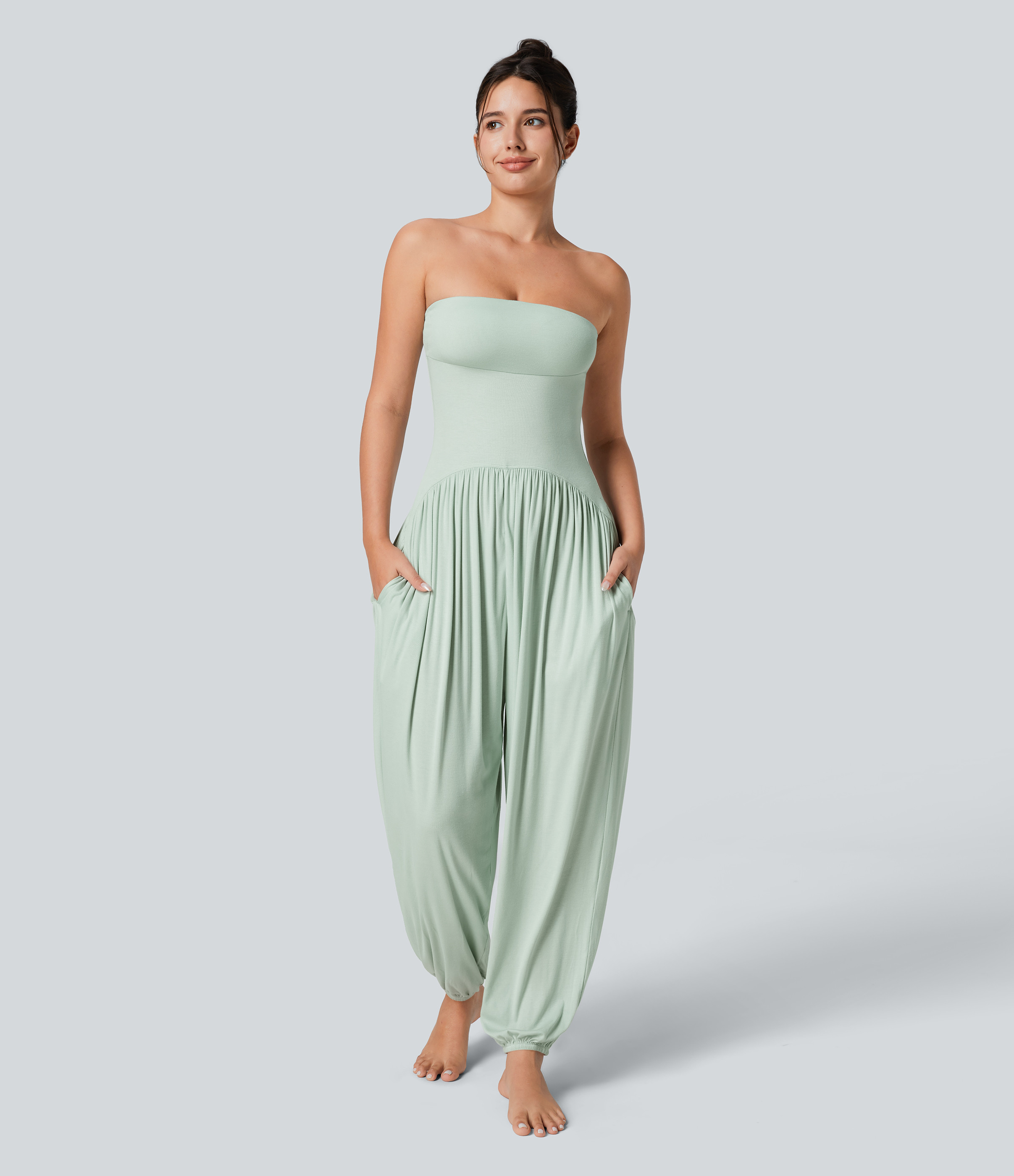 Women’s Ribbed Tube Backless Side Pocket Casual Jumpsuit - Halara | HALARA