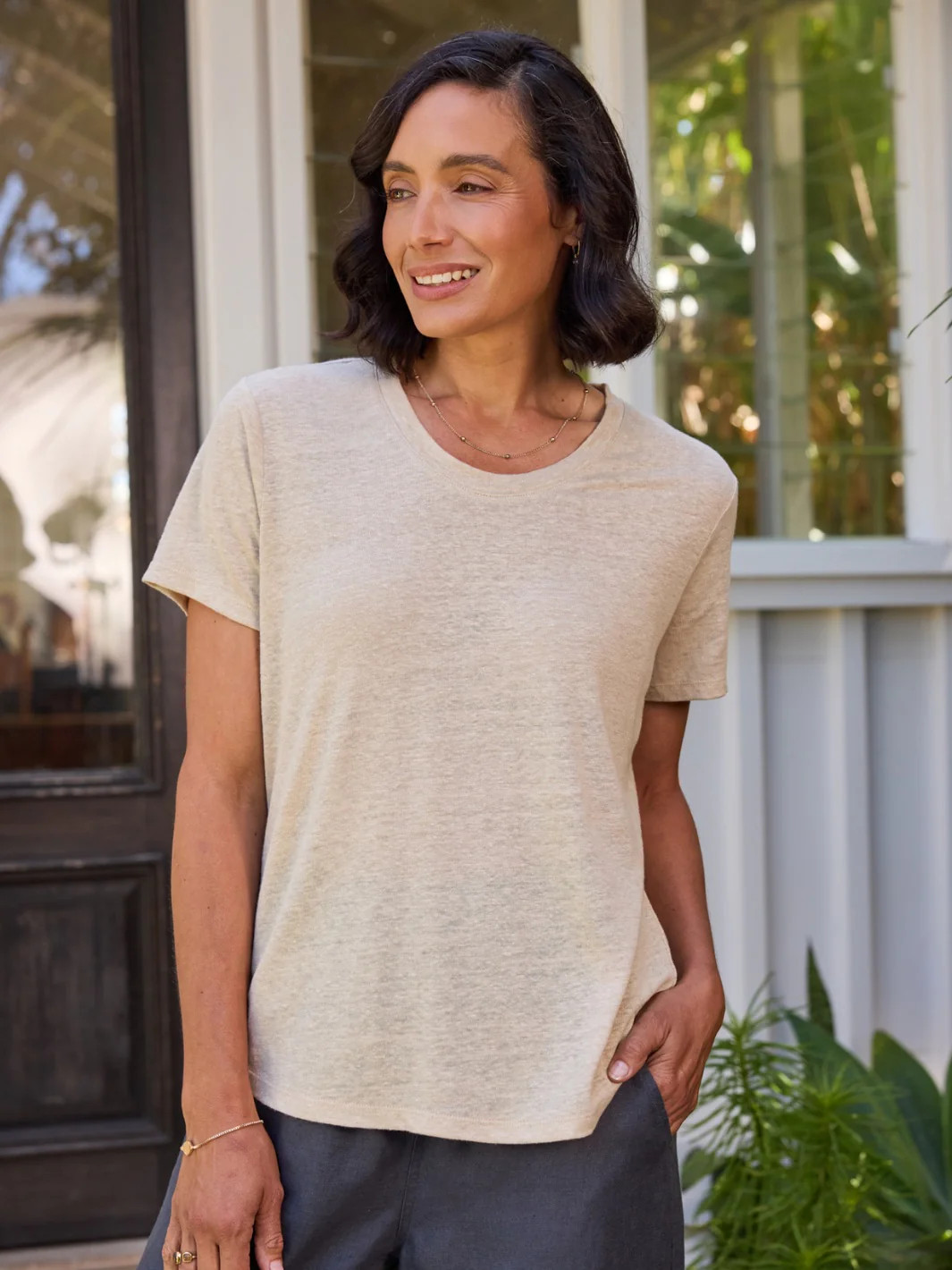Clovelly Linen T-Shirt Stone | Nomad the Label
