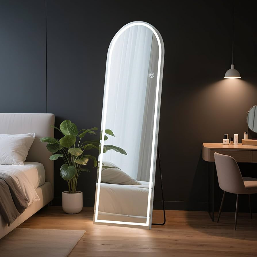 OLIXIS 16"×60" Arched Full Length Mirror with Light, LED Floor Full Body Mirror with 3 Color Lig... | Amazon (US)