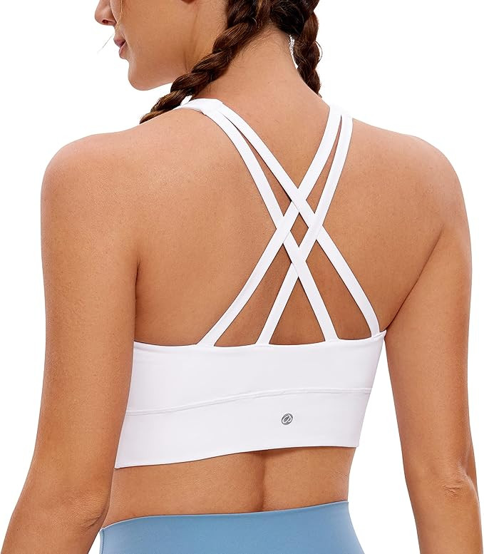 CRZ YOGA Womens Butterluxe Strappy High Neck Longline Sports Bra - Padded Criss Cross Back Workou... | Amazon (US)