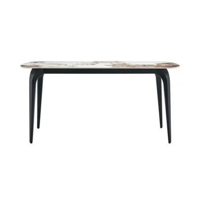 Modern Rectangular Pandora Beige Sintered Stone Dining Table With Sturdy Metal Base, Heat & Scratch Resistant For Kitchen & Dining Room | Wayfair North America