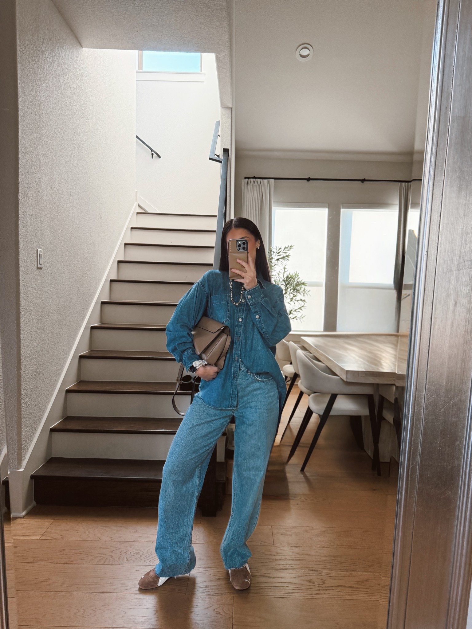 Easy go too mom outfit sized up to a 26 for a loose fit in the jeans, top is an xs runs oversized.  #jeans #abercrombie #denimshirt 

#LTKgrwm #LTKootd