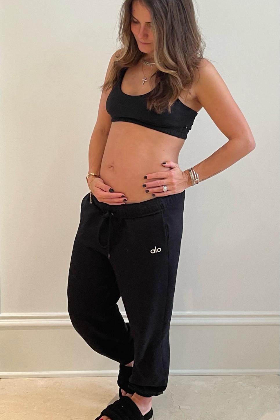 I live in Alo Yoga! I wore these all the time when I was pregnant!  😍

Love my Ugg slippers for every occasion! 

XS bra | XS sweats 
5’4” 120 lbs 
19 weeks pregnant with twins in this photo 

#LTKbump #LTKfindsunder100 #LTKshoecrush