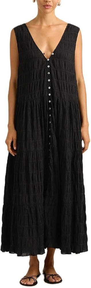 Women V Neck Maxi Dress Boho Flowy Long Dress Floral Loose Fit Summer Sundress Y2K Going Out Beac... | Amazon (US)