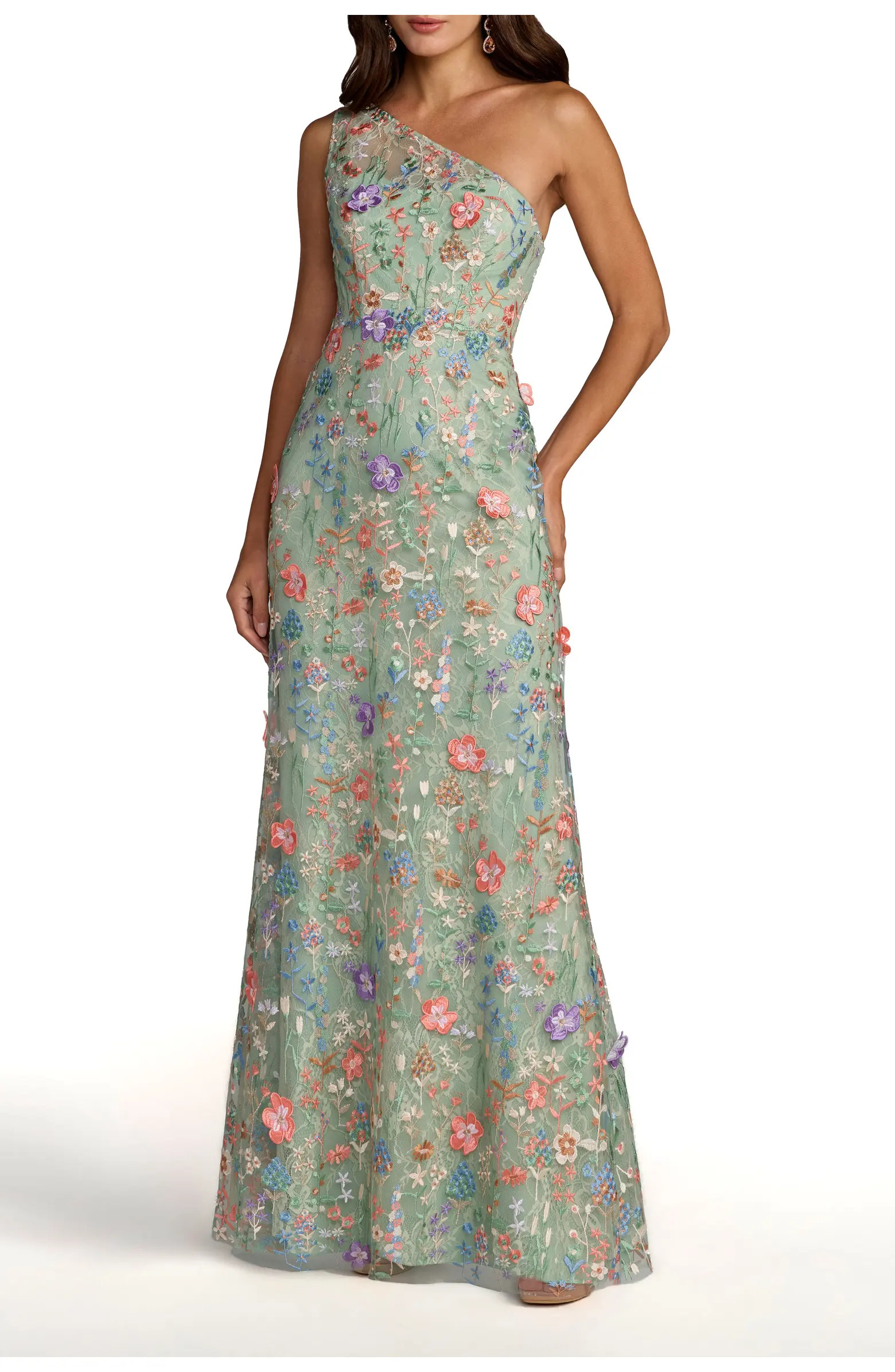 One Shoulder Lace Embroidered Gown | Nordstrom