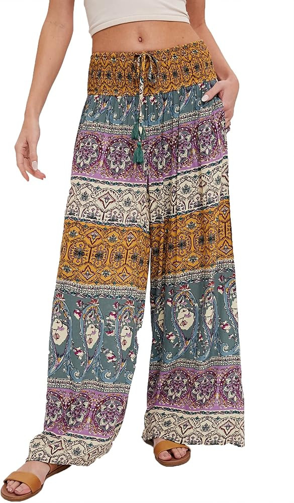 Plan B Fashionista Womens Bohemian Wide Leg Palazzo Pants | Amazon (US)