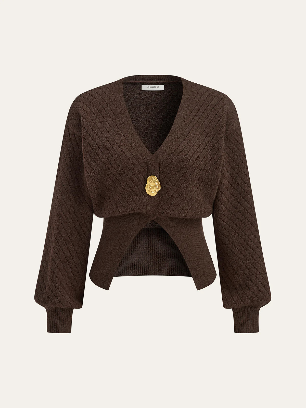 Metal Detail V-Neck Cinched Waist Sweater | Commense