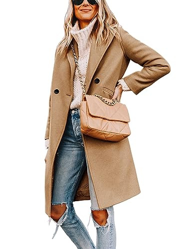 Hooever Women's Winter Wool Coat Casual Notch Lapel Single-Breasted Peacoat | Amazon (US)