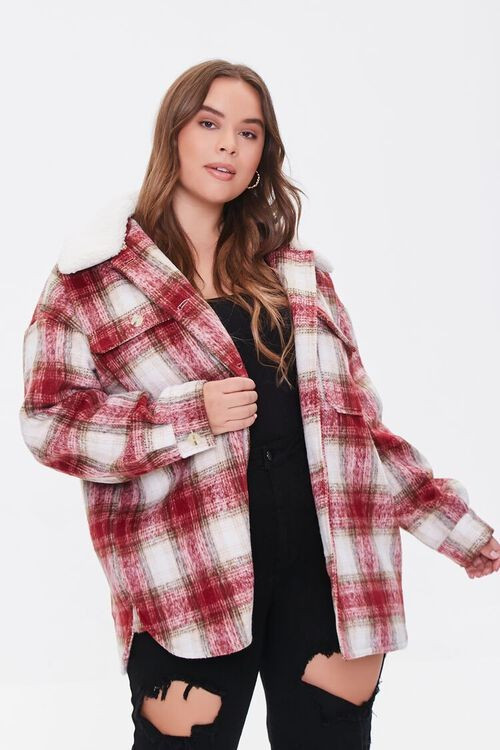 Plus Size Plaid Faux Shearling Coat | Forever 21 (US)