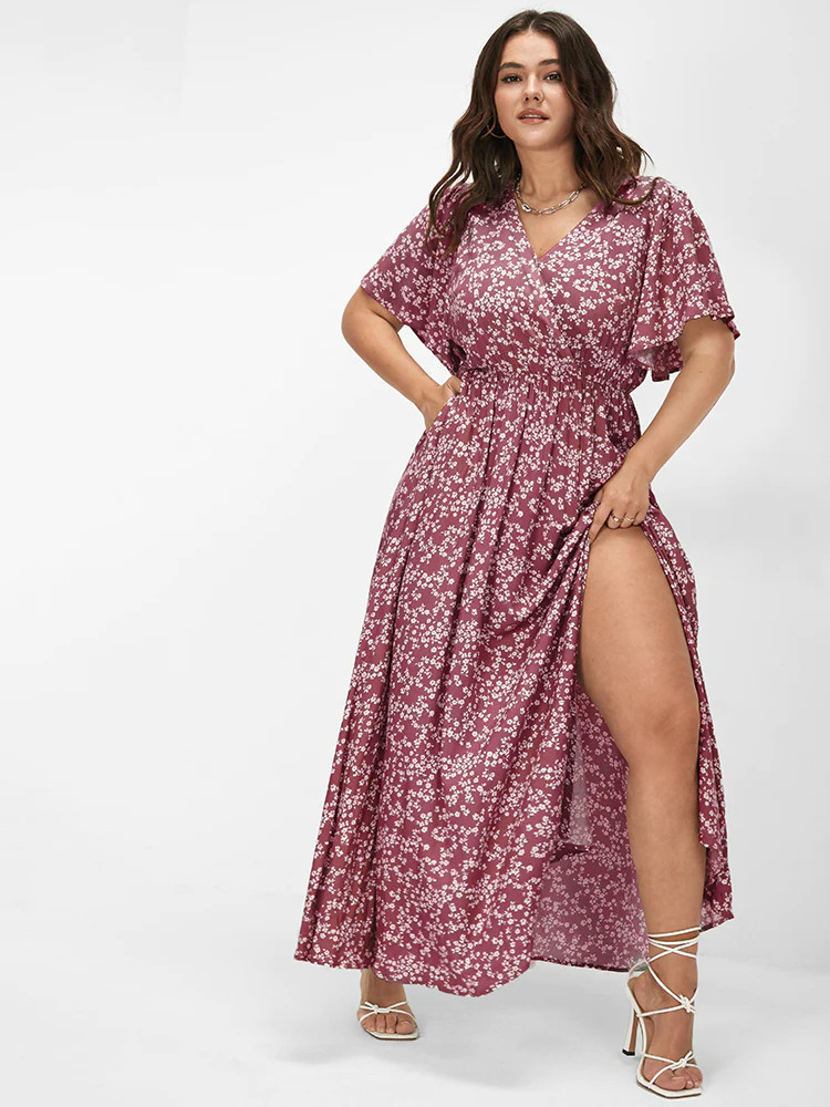 Bloom Dress - Flutter Sleeve Ditsy Floral Pocket Split Maxi Dress | Bloomchic