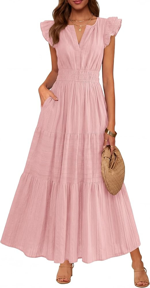 BTFBM Womens Summer Maxi Dress 2026 Spring Boho Vacation Ruffle Flutter Short Sleeve A Line Tiere... | Amazon (US)