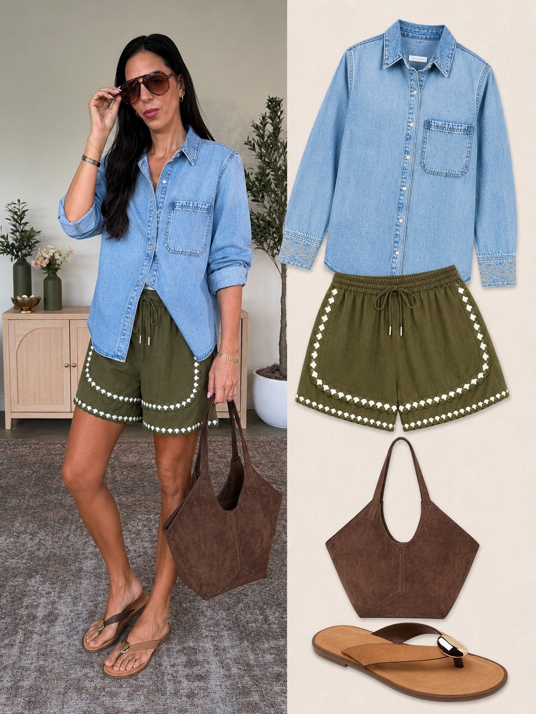 A denim button down is a closet staple and this one from Target is a 20/10 
These shorts are so fun, too 
Medium top 
Small shorts

#LTKU #LTKootd #LTKOver40