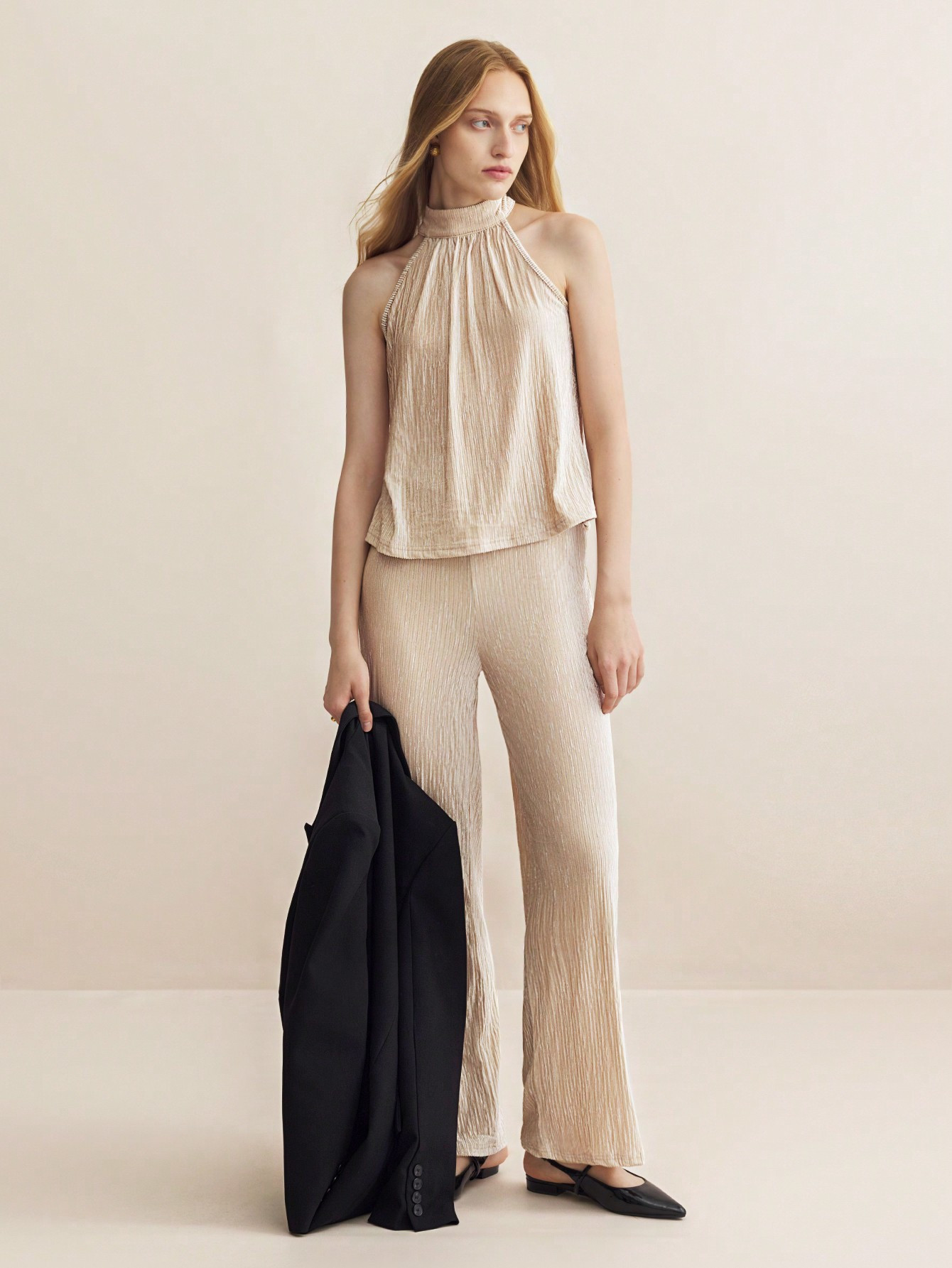 SHEIN BIZwear Halter Top & Wide Leg Pants Workwear | SHEIN USA | SHEIN