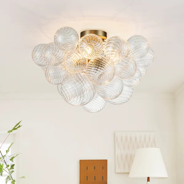 Ahona 3 - Light Ribbed Glass Semi Flush Mount | Wayfair North America