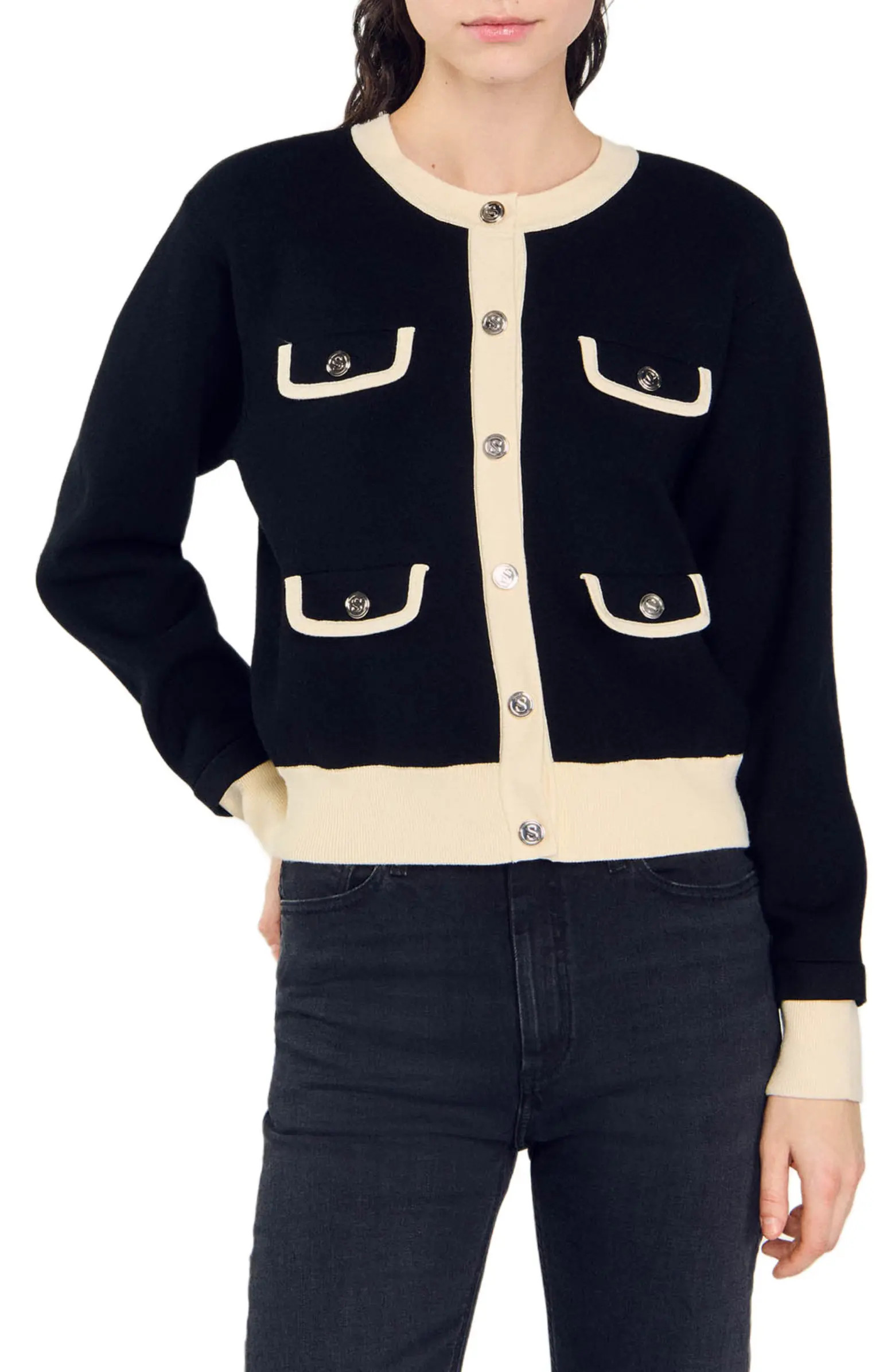 SANDRO Two-tone cardigan with buttons | Nordstrom | Nordstrom
