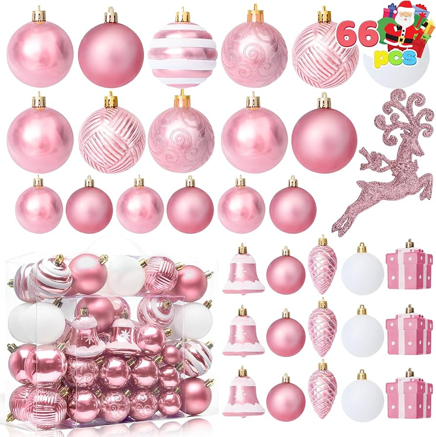 Joiedomi 66 Pcs Christmas Balls Ornaments Set, Pink Shatterproof Plastic Christmas Tree Ornaments... | Amazon (US)