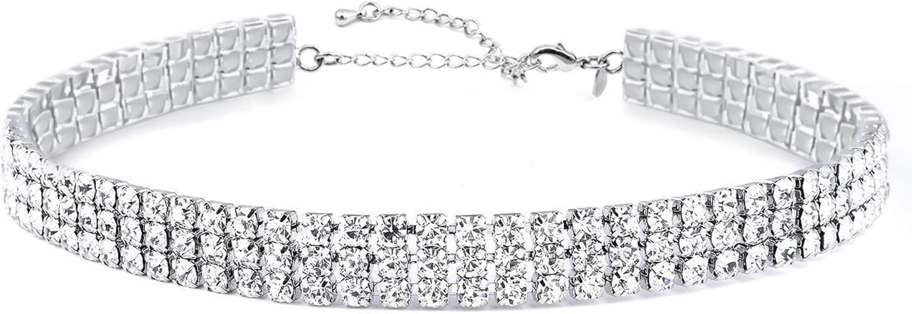 Zealmer 3 Row Rhinestone Choker Necklace for Women 18K Gold Plated | Amazon (US)