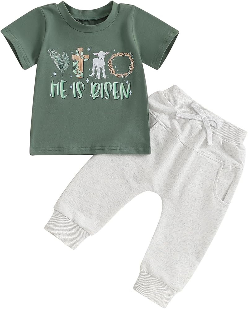 Toddler Baby Boy Easter Outfit Letters Short Sleeve T-shirt and Pants Sets My First Easter Baby B... | Amazon (US)