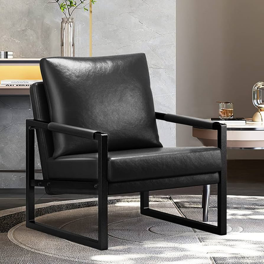 Ksmeday Mid Century Modern Accent Armchair, Leather Accent Chair, Living Room Accent Chair with Meta | Amazon (US)